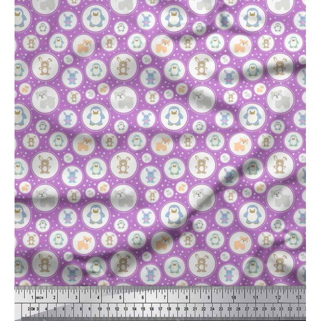 Soimoi Polyester Crepe Fabric Star & Cute Animals Kids Print Sewing Fabric Yard 52 Inch Wide