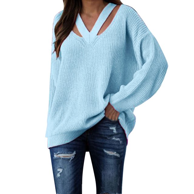 Chandail-over Aguichant à Manches Longues pour Femmes, Col en V, Surdimensionné, Automne