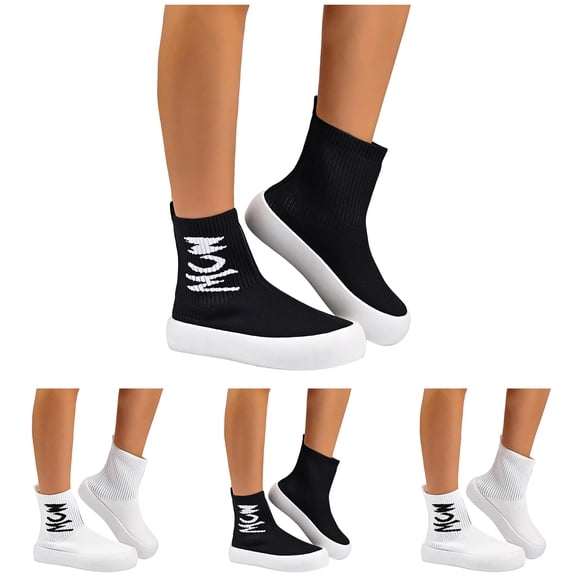 Dakaela Womens Running Sock Shoes Ladies Slip on Tennis Walking Sneakers Lightweight Stretchy Knit High Top Booties Black 7.5