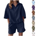 thumbnail image 1 of Women's Two Piece Short Sets Summer Short Sleeve Shirts and Shorts Lounge Outfits Travel Going Out Sets, 1 of 6