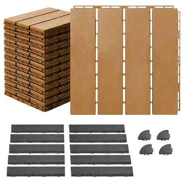 MotionGrey Carreaux de Terrasse Emboîtables, Revêtement de Sol Extérieur à 4 Lattes, Carreaux de Patio Imperméables pour Balcon, Jardin et Terrasse, Beige