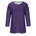 thumbnail image 4 of Yuyuzo Womens 3/4 Sleeve Tops Basic Button Crew Neck Solid Color Loose Fitted Tunics Tee Blouses, 4 of 5