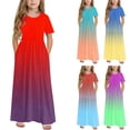 thumbnail image 2 of yoeyez Robe d'Été pour Tout-Petits Enfants Fluide Grande Taille Dégradé Longue Robe Manches Courtes Col Ras du Cou Plissée Robe Soleil Robes pour Filles 14-16 Robes Élégantes pour Filles Orange, 9-10 Ans, 2 of 7