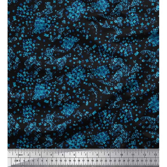 Soimoi Silk Fabric Floral & Leopard Animal Skin Decor Fabric Printed Yard 42 Inch Wide