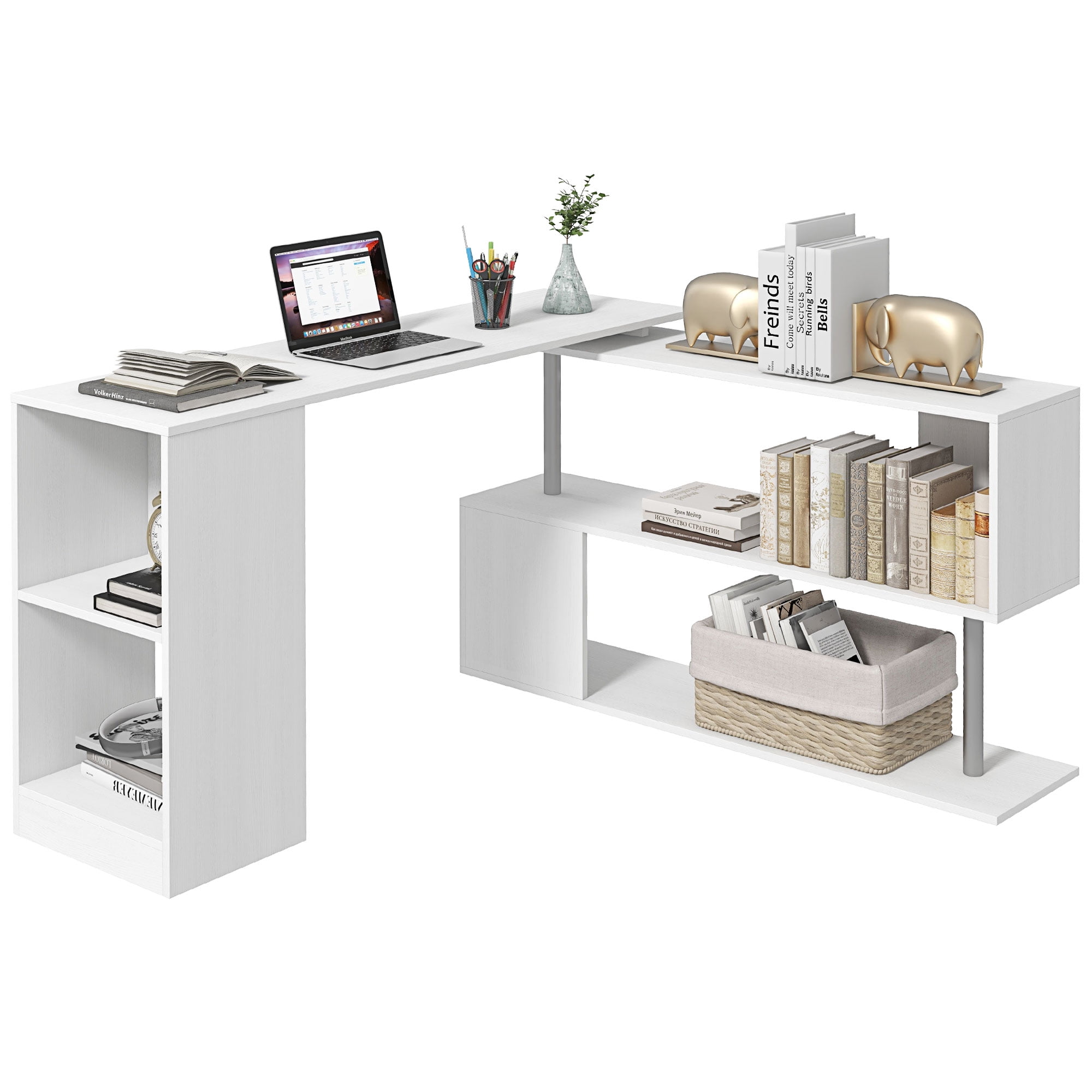 HOMCOM 55" L-Shaped Desk 360° Rotating Corner Computer Desk for Home Office
