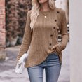 thumbnail image 2 of Pompotops Women's Solid Round Neck Stripe Brushed Bottom Solid Button T-shirt Top Clearance, 2 of 7