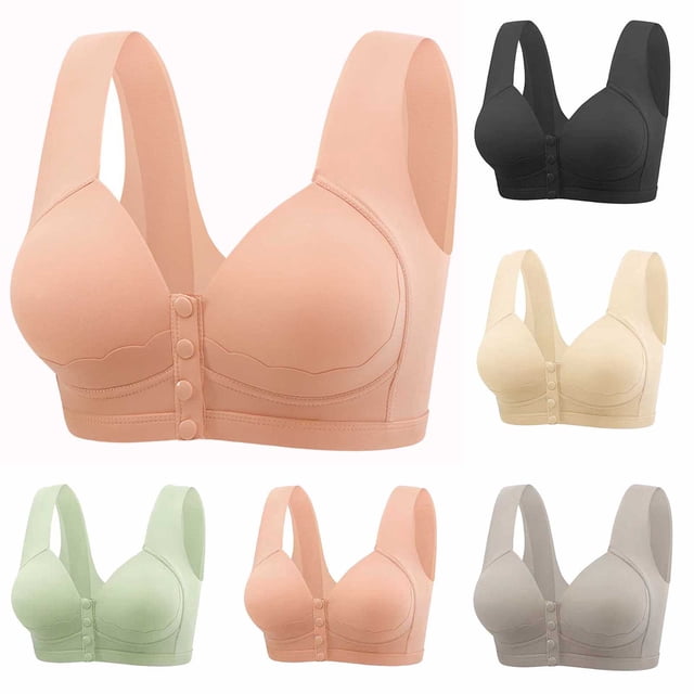 Sentmoon Push Up Bras for Women Oversize Seamless Bras for Women No Underwires Wide Strap Front Closure Breathable Side Support Solid Color Sleep Bras Lightweight for School Black S