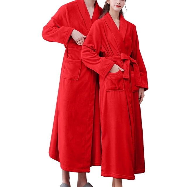 Women'S Double Pocket Flannel Bathrobe Soft And Warm Double Faced Velvet Bathrobe Pajamas And Home Wear Bathrobe Robe