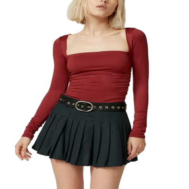 Women‘s Bodycon Square Neck Long Sleeve Shirts Slim Fit Tops Basic Blouse Tee Tops