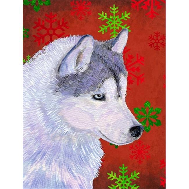 11 x 15 Po. Siberian Husky Drapeau de Noël Rouge Vert Flocon de Neige Taille Jardin