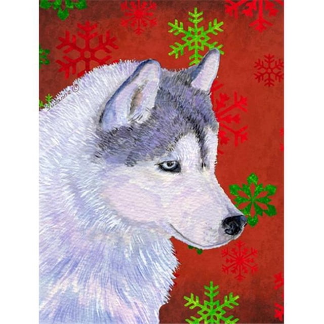 11 x 15 Po. Siberian Husky Drapeau de Noël Rouge Vert Flocon de Neige Taille Jardin