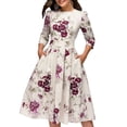 thumbnail image 3 of Robe d'Été Vintage pour Femme, Ligne A, Élégante, Imprimé Floral, Taille Haute, Manches Longues, Robe Soleil, Col Rond, Soirée, Grande Taille, 3 of 3