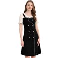 thumbnail image 1 of INSPIRE CHIC Robe pour Femme en Mousseline Contrastée à Manches Courtes avec Boutons Décoratifs Noir m, 1 of 6