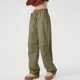 thumbnail image 4 of Ohufall Baggy Parachute Pants for Women& Girls Drawstring Elastic High Waist Ruched Cargo Pants Multiple Pockets Jogger Y2K, 4 of 6