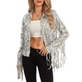 thumbnail image 1 of Gupgi Veste à Paillettes Scintillantes pour Femmes, Veste Brillante à Paillettes, Ouverte à l'Avant, Manteau à Franges à Pampilles, Veste Disco, 1 of 9
