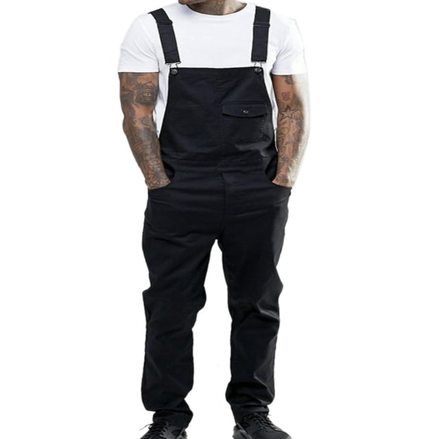 Men Pants Bib Overalls Solid Color Jumpsuit Jeans Suspender Pants