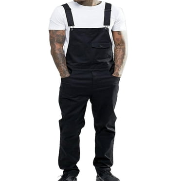 Men Pants Bib Overalls Solid Color Jumpsuit Jeans Suspender Pants