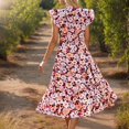 thumbnail image 3 of Ovzne Robes d'Été pour Femmes 2025 Robe d'Été pour Femmes à Imprimé Floral Décontractée à Manches Courtes Col Ras du Cou Robe Décontractée Fluide à Volants Maxi Robe de Plage Robe de Printemps Imprimée Liquidation, 3 of 4