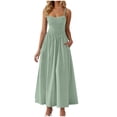 thumbnail image 1 of Amzcrzy Robes pour Femmes Couleur Unie Bretelles Spaghetti Robe d'Été Décontractée Col Rond Sans Manches Robes Soleil pour Femmes Tendance à Étages Fluide Robes Maxi avec Poches, 1 of 8