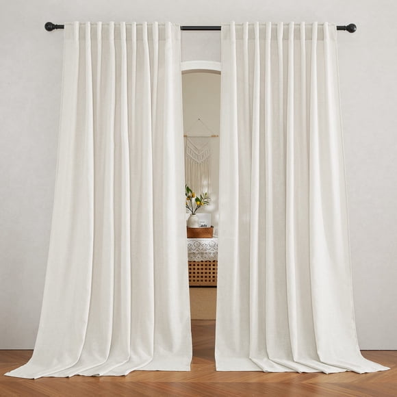 RYB HOME Farmhouse Sheer Curtains 108 inch Length, Semi Sheer Curtain & Drapes Large Window Dressing Lights & Winds Filter for Be