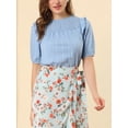 thumbnail image 5 of INSPIRE CHIC Women's Puff Shoulder Round Neck Collarless Ruffle Keyhole Back Blouse, 5 of 5