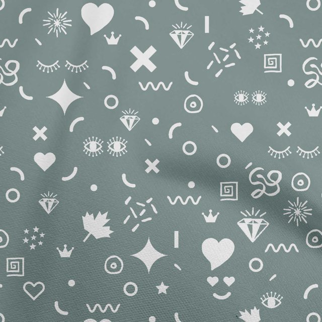 oneOone Polyester Spandex Teal Blue Fabric Doodle Sewing Craft Projects Fabric Prints By Yard 56 Inch Wide