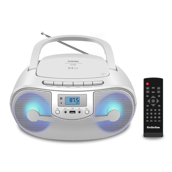 Portable Stereo CD Player Boombox, FM Radio with Bluetooth, Remote Control,CD Players for Home with Headphone/Mic Jack, LED Light Support CD-R/RW/MP3
