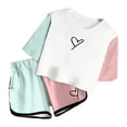 thumbnail image 3 of Hiiyo Big Girls Outfits Color Block Short Sleeve T-Shirt and Shorts Set, Size 4-14, 3 of 4