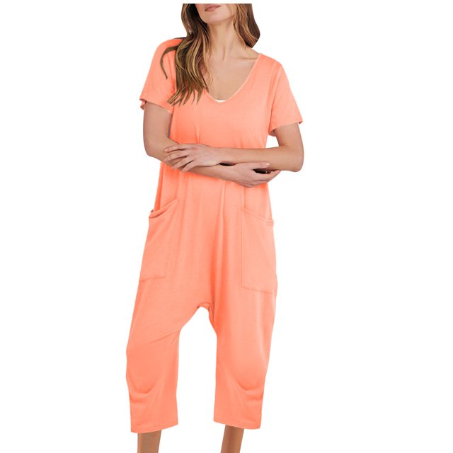 Birdeem Combinaisons pour Femmes Mode Femmes Combinaison Décontractée à Manches Courtes Combinaison Unie Combinaisons Pantalon à Jambe Grand avec Poche