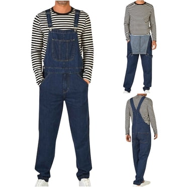 EGNMCR Men's Pants, Full Length Pants Overalls, Men's Denim Bib Overall, Men's Workout Athletic Pants Men Casual Fashion Soid Breast Pocket Washed Suspender Long Pants Cargo Pants Men Rayon Pants