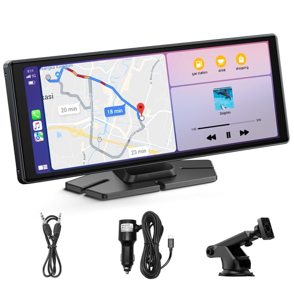LAMTTO 9.26" Wireless Apple CarPlay & Android Auto Screen, Portable Car Stereo with Bluetooth 5.3, Car Play Screen with GPS Navigation, AirPlay, Siri, FM/AUX