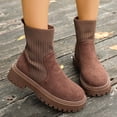 thumbnail image 3 of Rokment Bottes de Combat à Plateforme pour Femmes 2025 Automne Hiver Mode Suède Tricot Patchwork Extensible Talon Épais Mi-Mollet Courtes Robe Bottines à la Cheville, 3 of 6