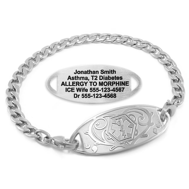 MedicEngraved Stainless Steel Custom Medical Alert Bracelet - 5mm Curb Link