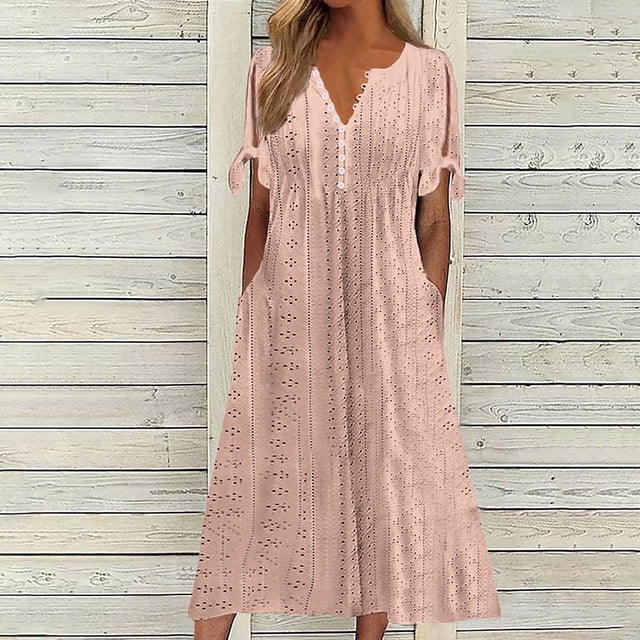 Babysbule Liquidation Robes d'Été pour Femmes, Mode Femmes Décontractée Ample Imprimé Papillon Col en V Manches Mi-Longues Boutons Poches Robe Longue