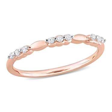 Miabella 1/10 Carat T.W. Diamond Rose Rhodium Plated Sterling Silver Alternating 3-Stone Band