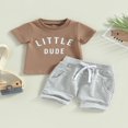 thumbnail image 2 of Kid Pants Suit  Boy Short Sleeve  Neck Letters Tops + Casual Street Drawstring Short Pants  Grey 2-3 Years, 2 of 8