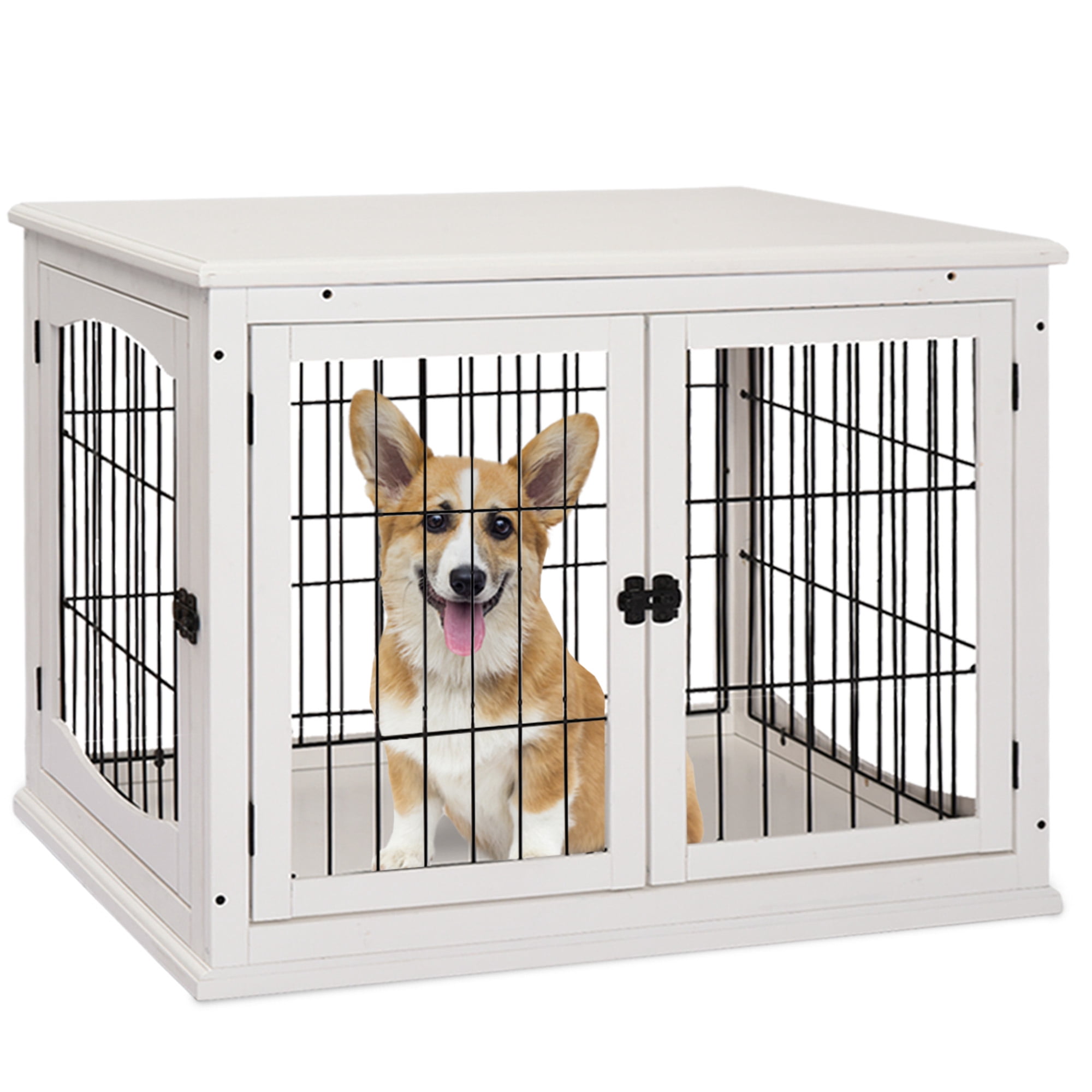 PawHut Cage pour Chien en Bois de 26 Pouces, Caisse pour Animal, Chenil avec Entrée à Double Porte, Blanc