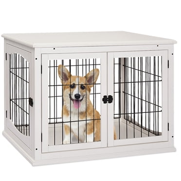 PawHut Cage pour Chien en Bois de 26 Pouces, Caisse pour Animal, Chenil avec Entrée à Double Porte, Blanc