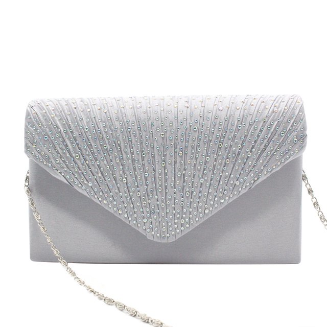 Youkk Women Envelope Bag Portable Hasp Rhinestone Replacement Stylish Solid Color Party Banquet Bridal Handbag Pouch Silver