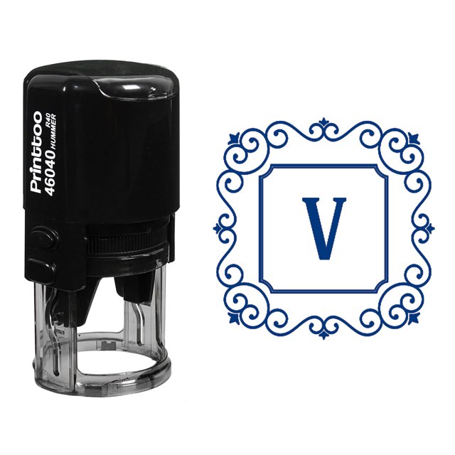 Printtoo V Alphabet Monogramme Initiale Carré Tourbillon Frontière R-40 Bureau Stationnaire Auto Encrage Tampon en Caoutchouc