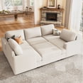 thumbnail image 2 of HONBAY Canapé Sectionnel Modulable en Velours Côtelé Convertible en Lit pour Salon, Beige, 2 of 9