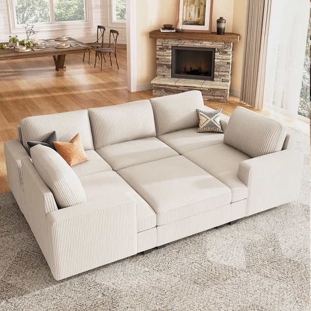 HONBAY Modular Corduroy Couch Sectional Sleeper Sofa Bed for