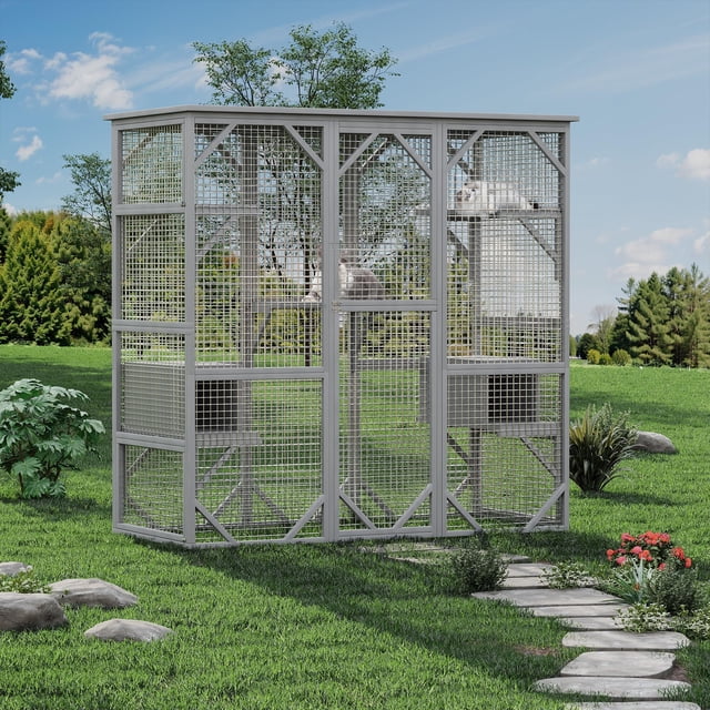 Yiwa Walk-In Outdoor Wooden Catio Cat House with Window Access ...