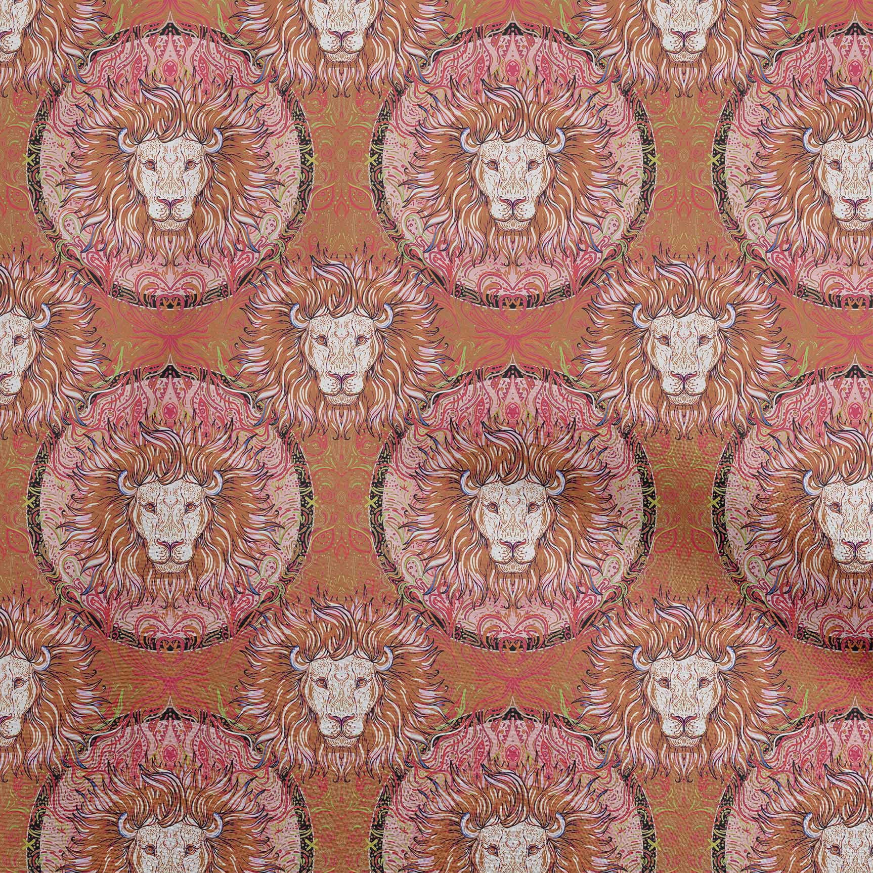 oneOone Cotton Poplin Twill Rust Brown Fabric Lion Face Sewing Craft Projects Fabric Prints by Yard 56 Inch Wide