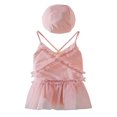 thumbnail image 1 of Kids Girls Bikini Set  Solid/Strawberry Print Swimsuit + Swimming Cap, 1 of 9