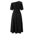 thumbnail image 3 of Robe Bandage pour Femmes Mode Femmes Décontractée Ample Bandage Manches Mi-Longues Uni Col en V Robe Longueur Cheville, 3 of 6