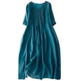thumbnail image 2 of Weiqiqre Robes de Travail pour Femmes, Robe d'Été en Coton et Lin Unie Ample à Manches Courtes et Col en V pour Femmes, 2 of 3