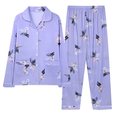 RKSTN Ensembles de Pyjama pour Femmes Légers à Imprimé Floral Décontractés Hauts à Manches Longues avec Pantalons Longs Amples Ensemble de Pyjama Deux Pièces