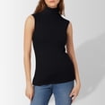 thumbnail image 2 of Débardeur pour Femmes, Chemises d'Été Tendance, Couleur Unie, Col Roulé Sans Manches, T-Shirts Basiques Décontractés, Noir TTTG, 2 of 4