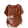 thumbnail image 2 of UPPADA Tuniques à Manches Courtes pour Femmes Col Rond Coton Lin Chemises Décontractées Imprimé Floral Bouton Blouse Ample Grande Taille Tunique Ample Coupe Décontractée Bouton Blouse Ample Confortable Café,m, 2 of 4